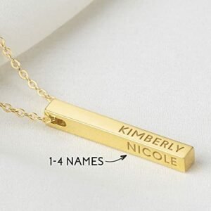 Personalized Mother Necklace, 4 Side Bar Necklace, Kids Names Necklace