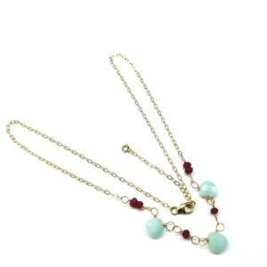 Dainty Gold Chain Mint and Hot Pink Gemstone Necklace