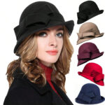 Women's French-style Elegant Retro Woolen Bowler Hat Curling Bow - Image 3