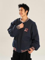 Ethnic Jacquard Stitching Thick Quilted Couple Baseball Uniform Jacket - Image 3