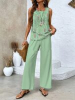 Print Suits Sleeveless Double-layer Vest And Loose Straight Pants Womens Clothing - Image 8