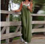 Women's Dark Green Casual Suspender Wide-leg Jumpsuit - Image 7