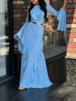 Round Neck Ruffled Long Sleeve Maxi Dress - Image 2