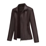 Women's Leather Jacket Knitted Stitching Stretch Coat - Image 8