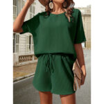 Short Sleeve Suit Women's Western Style Batwing Shirt Fashion Shorts Two-piece Set - Image 9
