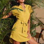 V-neck Short Sleeve Dress With Belt Summer Fashion Bowknot Dresses For Women Clothing - Image 2