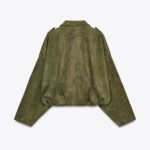 Women's Batwing Sleeve Lapel Suede Texture Effect Pilot Jacket - Image 2