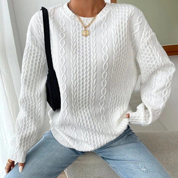 Women's Casual Jacquard Oversized Round Neck Hoodie
