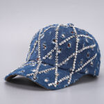 Ripped Diamond Denim Baseball Cap Leopard Rhinestone Fashion Peaked Cap - Image 3