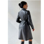 PU Long Sleeve Women's Slim Fit Long Trench Coat - Image 4
