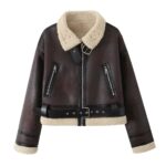 Wear Fur Integrated Lapel Thickening Warm Double-sided Casual Short Jacket Coat - Image 5