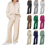 Leisure Sports Suit Long-sleeve Zipper Sweatshirt Wide Leg Pants Two-piece Set - Image 2