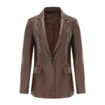 Single Button Commute Leisure Solid Color Leather Coat - Image 9
