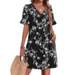 Women's V-neck Vacation Elegant Ruffled Dress With Pockets - Image 3