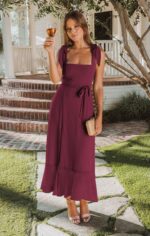 Temperament Suspender Split Dress With Lace-up Design Fashion Summer Ruffled Beach Dresses For Women - Image 4