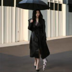 Black Windbreaker High-grade Long Tall PU Leather Jacket Overcoat - Image 3