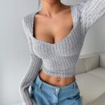 Women's Sunken Stripe Brushed T-shirt Short Midriff-baring Top - Image 6