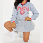 Letter Printed V-neck Long-sleeved Sweater Elastic Pleated Skirt Suit - Image 9