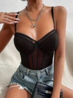 Women's Fashion Simple Mesh Patchwork Bodysuit - Image 4