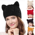 Hand Made 3D Cute Knitted Cat Ear Beanie For Winter - Image 2
