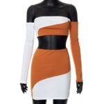 Contrast Chest Wrapped Long Sleeve Top Hip Wrap Skirt - Image 4