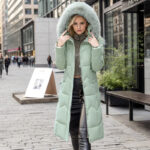 Winter Long Coat With Thickened Fur Collar Straight Slim Cotton-padded Jacket Women - Image 2