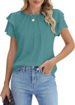 Summer Pleated Short Sleeve Round Neck Top Business Work Shirt - Image 10