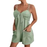 Women's Clothing Elegant Solid Color Metal Strap Pocket Short Casual Jumpsuit - Image 2