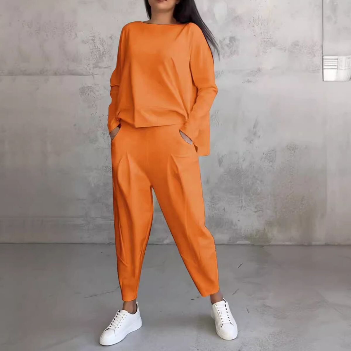 Women's Irregular Suit Long-sleeved Round Neck Top And Loose Harem Pants With Pockets Ins Fashion Trousers Set Women's Clothing - Image 4