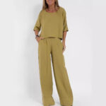 Women's Cotton And Linen Casual Cropped Sleeves Wide-leg Pants Suit - Image 2