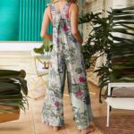 Patchwork Printed Button Suspender Jumpsuit - Image 5