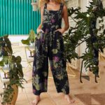 Patchwork Printed Button Suspender Jumpsuit - Image 3
