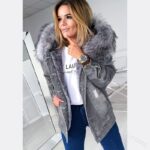 European And American Retro Big Fur Collar Denim Jacket Temperament Commuting To Keep Warm Mid-Length Broken Hole Distressed Coat - Image 2