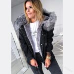 European And American Retro Big Fur Collar Denim Jacket Temperament Commuting To Keep Warm Mid-Length Broken Hole Distressed Coat - Image 4