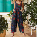 Patchwork Printed Button Suspender Jumpsuit - Image 6