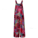 Patchwork Printed Button Suspender Jumpsuit - Image 8
