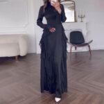 Women's Round-neck Flared Sleeves Temperament High Waist Slimming Patchwork Dress - Image 7