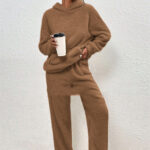 Fleece-lined Hooded Long Sleeve Dimensional Patch Pocket Casual Trousers Solid Color Suit - Image 8