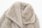 Women's Lapel Long Sleeve Faux Fur Snap Cardigan Loose Short Coat - Image 5