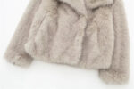 Women's Lapel Long Sleeve Faux Fur Snap Cardigan Loose Short Coat - Image 6