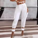 Women's Contrast Color Belt Trousers - Image 3