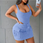 Women's Suits Summer Square Neck Suspender Jumpsuit And Slim Skirt - Image 4