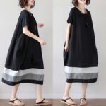 Cotton And Linen Short Sleeve Dress Large Size Women's Mid Length - Image 7