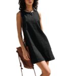 Women's Cotton Linen Vest Backless Solid Color Mini Dress - Image 5