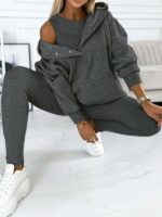 Athleisure Hoodie With Thick Thread Slim-fit Vest Pants Three Pieces Set - Image 4