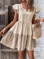 Colorblock Keyhole Neckline Ruffle Hem Smock Dress - Image 3