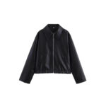 Women's Lapel Long Sleeve Leather Coat - Image 3