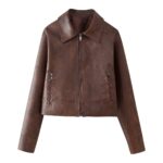 Women's Retro Lapels Long-sleeved Zipper Leather Jacket Skirt - Image 4