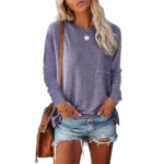 Pocket Split Long-sleeved Casual Bottoming T-shirt - Image 5