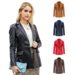 Single Button Commute Leisure Solid Color Leather Coat - Image 2